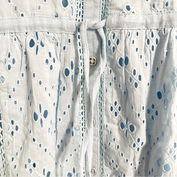 Sundance Astoria Eyelet Blue Buttoned Ruffled Cap Sleeve Tiered Midi Sun Dress - Picture 11 of 13